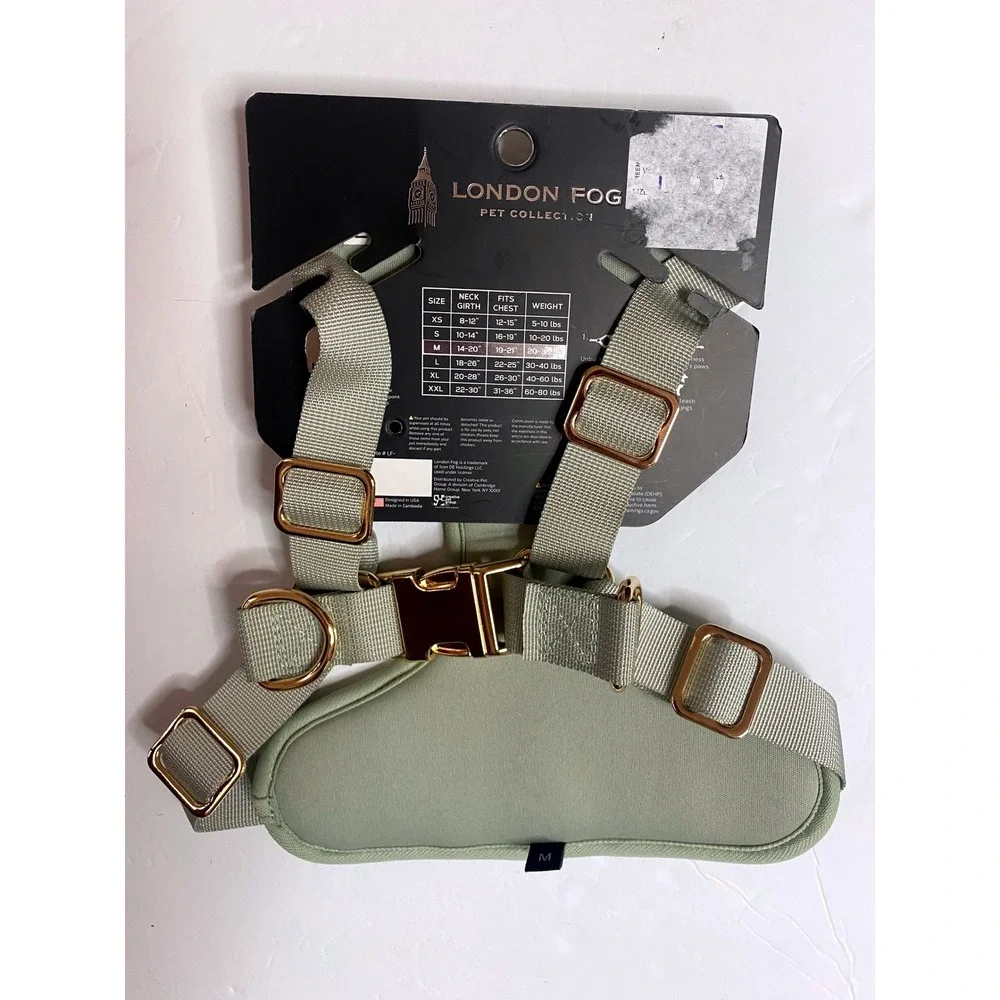 London Fog med Pet Collection Medium Sage Green Step-In No-Pull Dual Dog Harness